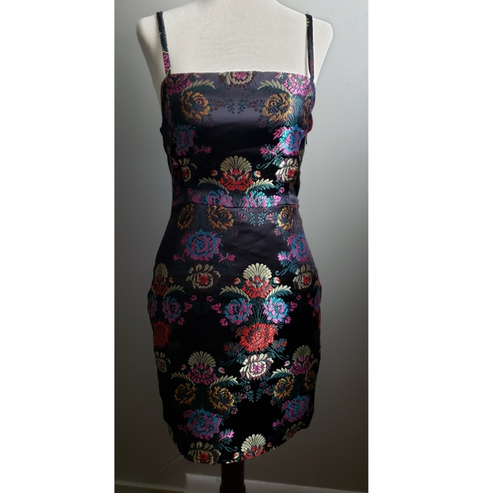 Zara Black Floral Embroidered Mini Dress - Small